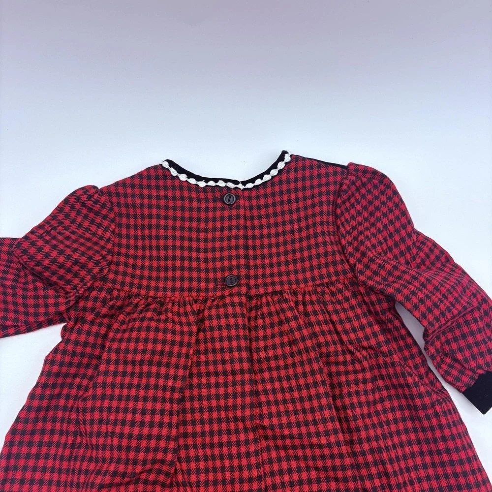 Okie Dokie Coverall Girls 9-12M Red Check Velvet Holiday Cuffed‎ Snap One Piece